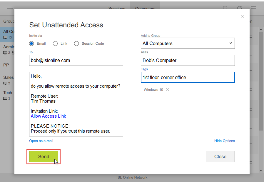 Configurar acesso via E-mail