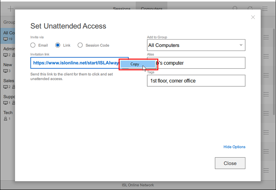Configurar acesso via Link